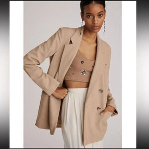 Anthropologie MAEVE Double Breasted Blazer In Beige Size 6